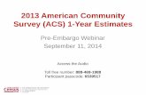 2013 American Community Survey (ACS) 1-Year …2014/09/11  · 2013 American Community Survey (ACS) 1-Year Estimates Pre-Embargo Webinar September 11, 2014 Access the Audio Toll free