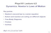 Dynamics: Newton’s Laws of Motionmxchen/Phys1011104/P101Lec04n5B.pdf · Dynamics: Newton’s Laws of Motion Key points: •Newton’s second law is a vector equation •Action and