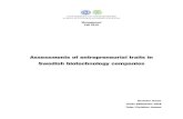 Assessments of entrepreneurial traits in Swedish ... · To! improve! subsequent! studies! of!entrepreneurship, two additional traits (entrepreneurial driving force and entrepreneurial
