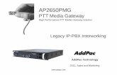 Leggyacy IP-PBX Interworking Target VoIP Modules Module Features Module Picture AP2650PMG PTT Media Gateway ... IP-PBX (Alcatel, Cisco, Avaya,etc) LAN VoIP Gateway LMR Gateway repeater