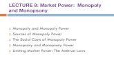 LECTURE 8: Market Power: Monopoly and Monopsonycontents.kocw.net/document/m8-Monopoly_and_Market_Power.pdf · Monopoly Power: Example Four firms with equal share a market for 20,000
