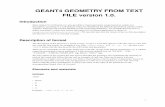 GEANT4 GEOMETRY FROM TEXT FILE version 1.0. · GEANT4 GEOMETRY FROM TEXT FILE version 1.0. Introduction Since release 9.2 of Geant4, it is also possible to import geometry setups