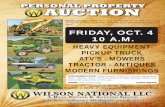 PERSONAL PROPERTY AUCTION - Wilson National · 2019-09-25 · CAT E120B trackhoe w/35” bucket, steel tracks, shows 6,437 hrs. SN 212557; 1974 Case 580P backhoe w/6’ front bucket,