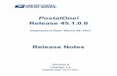PostalOne! Release 45.1.0 · PostalOne! Release 45.1.0.0 Deployment Date: March 26, 2017 Release Notes Version 2 Change 1.2 Publish Date: 03-17-2017