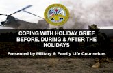 COPING WITH HOLIDAY GRIEF BEFORE, DURING & AFTER THE HOLIDAYS · BEFORE, DURING & AFTER THE HOLIDAYS Presented by Military & Family Life Counselors . 2 OBJECTIVES •Identify the