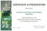 Ilze Aivars - Near East South Asia Council of Overseas · certificate of presentation spring educators conference bangkok sponsored by the near east south asia council of overseas