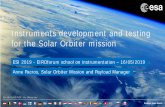 Instruments development and testing for the Solar Orbiter ...€¦ · Environmental testing. ESA UNCLASSIFIED - For Official Use Anne Pacros | 16/05/2019 | Slide 3 Solar Orbiter science