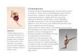 Contemporary++++ · 2020-06-17 · Contemporary++++ Is#aform#of#dance#integrang#ballet,#jazzand#ethnic#dance# techniques.#Classes#focus#on#developing#strong#rhythmic# connec0ons,#isolaons,#levels#and#spaal#awareness.#