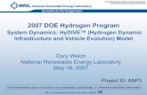 2007 DOE Hydrogen Program System Dynamics: HyDIVE ... · scenarios, models need to be developed to understand these issues and their • Total project funding interactions.” (MYRDDP,