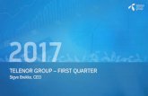 TELENOR GROUP FIRST QUARTER...Broadcast in Q1 2016 • Continued double-digit organic growth in emerging Asia • Lower handset sales in Thailand • Positive one time effect of NOK