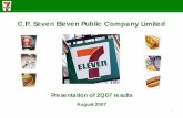 C.P. Seven Eleven Public Company Limited€¦ · Presentation of 2Q07 results August 2007. 2 Financial Highlights Consolidated Total Revenue 24,981 27,878 +11.6% Net Profits 388 267