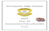 Girraween High School · 2020-04-12 · Girraween High School . 2020 . Year 10 Assessment Policy Booklet (Revised) as at 3/4/2020
