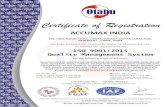Accumax IndiaOau Certificate No:- 19066166412 To Verify this Certificate please visit at EGAC 115001A Managing Director Validity of this Certificate is successful Annual Surveillance