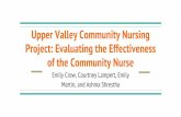 Upper Valley Community Nursing Project: Evaluating the ... · Shari Goldberg, PhD, RN Provided guidance to the capstone group throughout the academic year (Hockenberry & Wilson, 2013)
