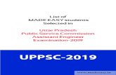 UPPSC-2019List of MADE EASY students Selected in UPPSC-2019  Uttar Pradesh Public Service Commission Assistant Engineer Examination-2019