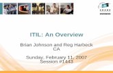 ITIL: An Overvie Overview.pdf · ITIL: An Overview Brian Johnson and Reg Harbeck CA Sunday, February 11, 2007 Session #1443
