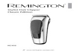Stylist Hair Clipper Classic Edition - Remington, Europe · Stylist Hair Clipper Classic Edition. 2 i e f g j. 3 Thank you for buying your new Remington® product. Please read these