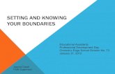 SETTING AND KNOWING YOUR BOUNDARIES · WHAT ARE BOUNDARIES? Boundaries are like a border or a limit between others and ourselves They are an invisible like you draw to separate yourself
