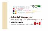 Measuring Word-Colour AssociationsThesaurus Categories! Sets of closely related words For each category determined the colour c most associated with it Strength of color association