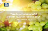 Yara International ASA Fourth quarter results 20142014 7.9 2013 5.2 2012Business case 3.3 Yara Brazil performance mill. tonnes EBITDA Deliveries Realized synergies Realized 2014 55USD