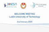 WELCOME MEETING Lublin University of Technology · Environmental Law • Faculty of Environmental Engineering • ECTS: 4 • Course duration: 20thApril –8th May (20 hours) •