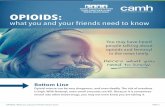 OPIOIDS - CAMH · OPIOIDS: what you and your friends need to know 4 facts about opioids: 1. Using opioids (prescribed or not) before or while driving is very much like drinking and