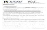 Letter of Appointment - Montana State University Appointm… · Letter of Appointment . Dear : ... sufficient funding from the current funding source for this position and/or the