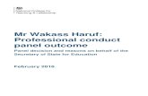 Mr Wakass Haruf: Professional conduct panel outcome · Panel’s recommendation to the Secretary of State 18 ... Bex of Counsel, on 6 January 2016 was Mr Christopher Gillespie of