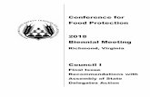 Food Protection 2018 Biennial Meeting...Conference for Food Protection 2018 Biennial Meeting Richmond, Virginia Council I Final Issue Recommendations with Assembly of State Delegates