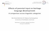 Effects of parental input on heritage language development · different proficiencies (oral proficiency, reading and listening com-prehension, writing skills, pronunciation, grammatical