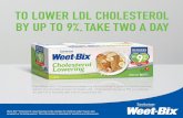 TO LOWER LDL CHOLESTEROL BY UP TO 9%, TAKE TWO A DAY · PDF file TO LOWER LDL CHOLESTEROL BY UP TO 9% †, TAKE TWO A DAY Weet-BixTM Cholesterol Lowering may not be suitable for children