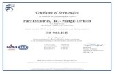 Certificate of Registration Pace Industries, Inc. - Mangas ... · Pace Industries, Inc. - Mangas Division 2721 Avalon Avenue Muscle Shoals, Alabama, 35661, United States has been