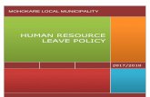 HUMAN RESOURCE LEAVE POLICY · LEAVE POLICY POLICY NO: HRM 103 LAST REVIEW DATE: 30 JUNE 2016 CURRENT REVIEW DATE : COUNCIL ITEM: EFFECTIVE DATE: 01 July 2016 MUNICIPAL MANAGER: MAYOR: