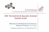 OIE Terrestrial & Aquatic Animal Health Code• The OIE Terrestrial Animal Health Code (the Terrestrial Code)setsout standards for the improvement of animal health and welfare and