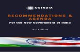 Recommendations and Agenda for the New Government of India · Narendra Modi on his election to a second term as Prime Minister of India. Under the Prime Minister’s leadership, U.S.-India