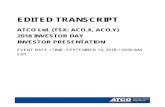 Transcript of ATCO Ltd. 2018 Investor Day September 14 2018 · 9/14/2018  · September 14, 2018 ATCO Ltd. 2018 Investor Day Nancy Southern — Chair and Chief Executive Officer,