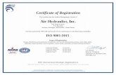 Certificate of Registration Air-Hydraulics, Inc. · Certificate of Registration This certifies that the Quality Management System of Air-Hydraulics, Inc. 545 Hupp Avenue P.O. Box