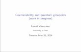 Coamenability and quantum groupoids (work in …Groupoid C∗-algebras We call ( G,λ,µ ) a measured groupoid if a probability measure µ is quasi-invariant : supp ( µ ) = G 0 and