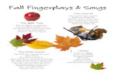 Fall Fingerplays & Songs - Chatham Finger Plays & Songs.pdfFour Little Leaves Four little leaves sitting on a tree, One fell off, Then there were three. Three little leaves, all yellow