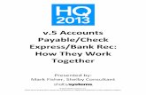 v.5 Accounts Payable/Check Express/Bank Rec: How They Work ... · • Vendor Information account defaults entered in Accounts Payable, such as 1099 or account distribution, also work