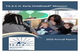 T.E.A..H. Early hildhood® Missouri · 2016 Annual Report. T omprehensive Scholarships-Support for child care educators to ... 2016 Outcomes 11 college credit hours earned per contract