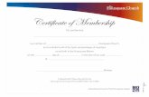 Certificate of Membership · Certificate of Membership This certi˜es that is a member of Foursquare Church. and is entitled to all of the rights and privileges of members