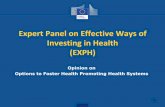 Expert Panel on Effective Ways of Investing in Health (EXPH) · Sustainable financing and capacity development for health promotion poo12. ... • Baby-Friendly Hospitals Initiative