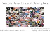 Feature detectors and descriptors16385/lectures/lecture6.pdf1. Compute filter responses (filter bank of Gabor filters) 2. Divide image patch into 4 x 4 cells 3. Compute filter response