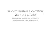 Random variables, Expectation, Mean and Variancepinar/courses/VBM... · Random variable •Definition. Given a random experiment with sample space S, a random variable X is a set