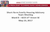Short-Term Family Housing Advisory Team Meeting Ward 8 ... · Relocating the Southeast Children’s Fund Conversation with Superintendent Send Notice to the ANC Construction Contact