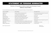 STATEMENT OF PERSONS NOMINATED - Bathnes...2019/04/04  · Printed and published by the Returning Officer, Guildhall, High Street, Bath, BA1 5AW STATEMENT OF PERSONS NOMINATED Election