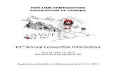 PIPE LINE CONTRACTORS ASSOCIATION OF CANADA · PIPE LINE CONTRACTORS ASSOCIATION OF CANADA 63rd Annual Convention Information May 14 – May 18 , 2017 Fairmont Banff Springs Banff,