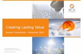 Creating Lasting Value - Sun Pharmaceutical · 2020-01-24 · 2019 Licensing agreementwith CMS for Tildrakizumab, Cequa & 8 generic products Greater China Access to Greater China