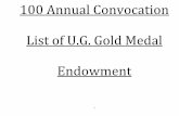 100 Annual Convocation List of U.G. Gold Medal Endowment · Convocation to a student who passes the B.A Degree Examination obtaining the highest total number of marks in the examination.